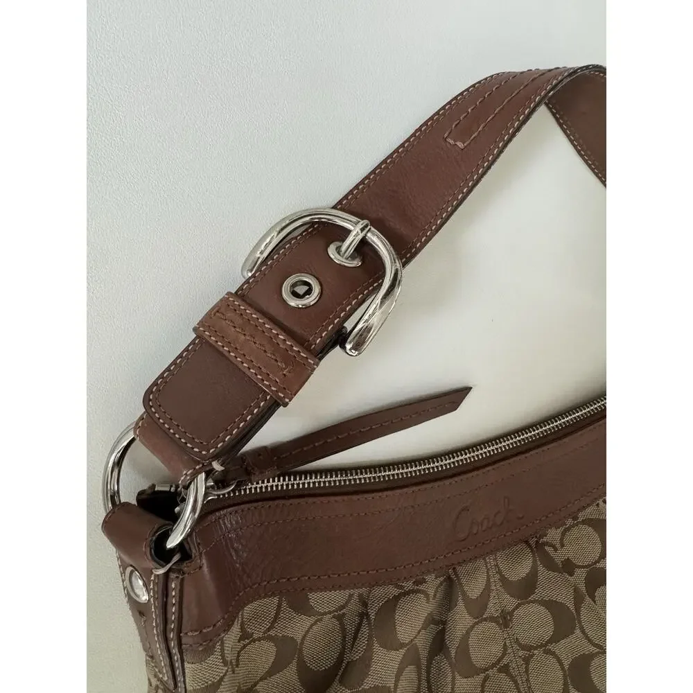Coach Soho F13740 Signature Pleated Hobo Shoulder Bag Brown Jacquard Y2K